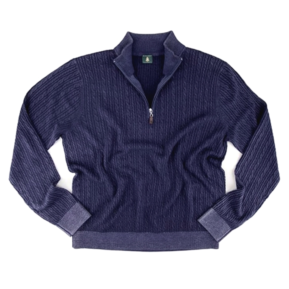 ROBERT TALBOTT brown merino wool vintage washed cable zip mock sweater